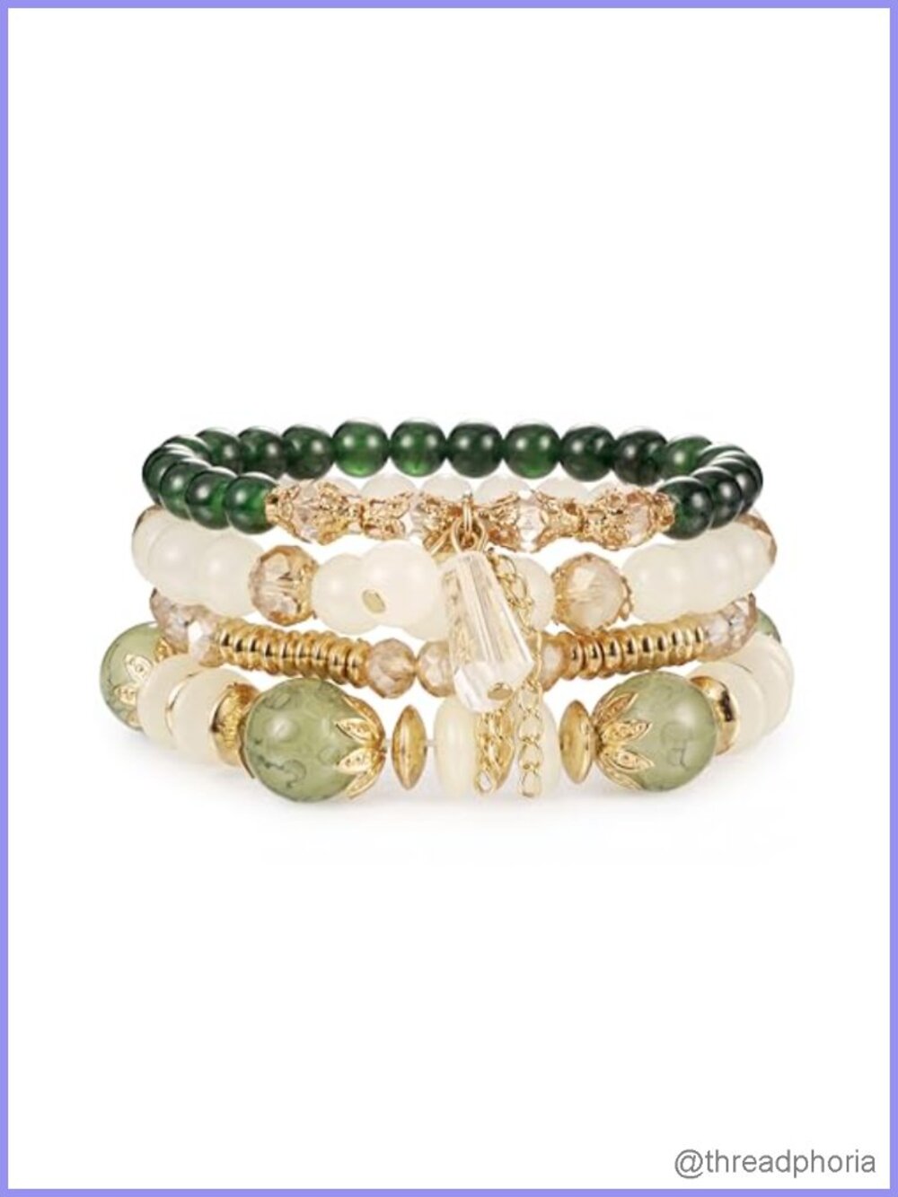 Boho Beaded Stretch Bracelets Stackable Set 4 Pcs Natural Stone Durable Elastic